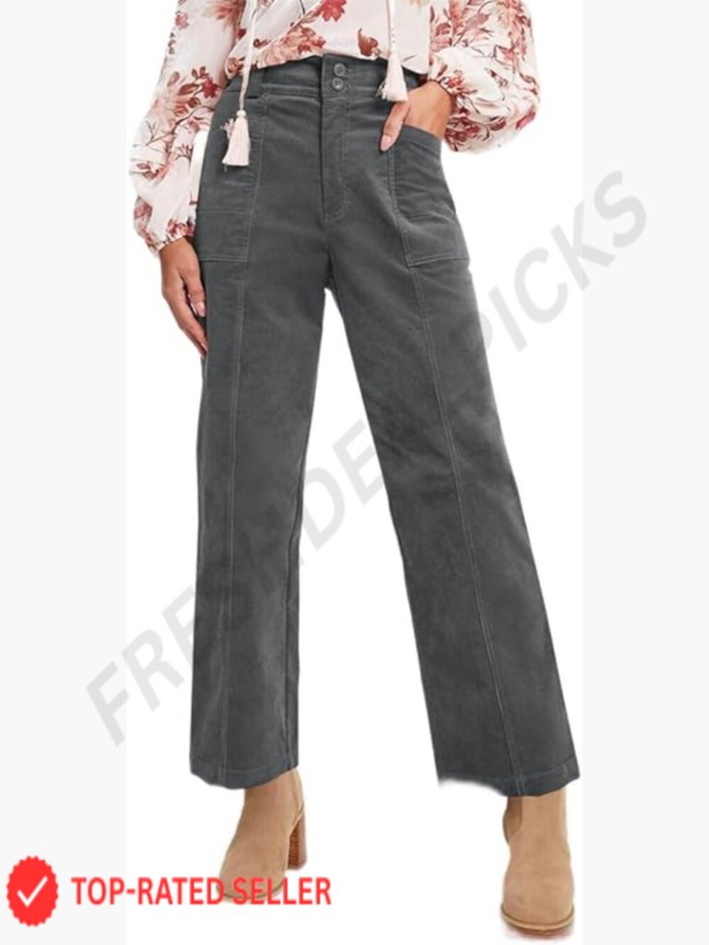 Women's Casual Straight Leg Corduroy Pants Elastic Waist with Pockets S-XXL